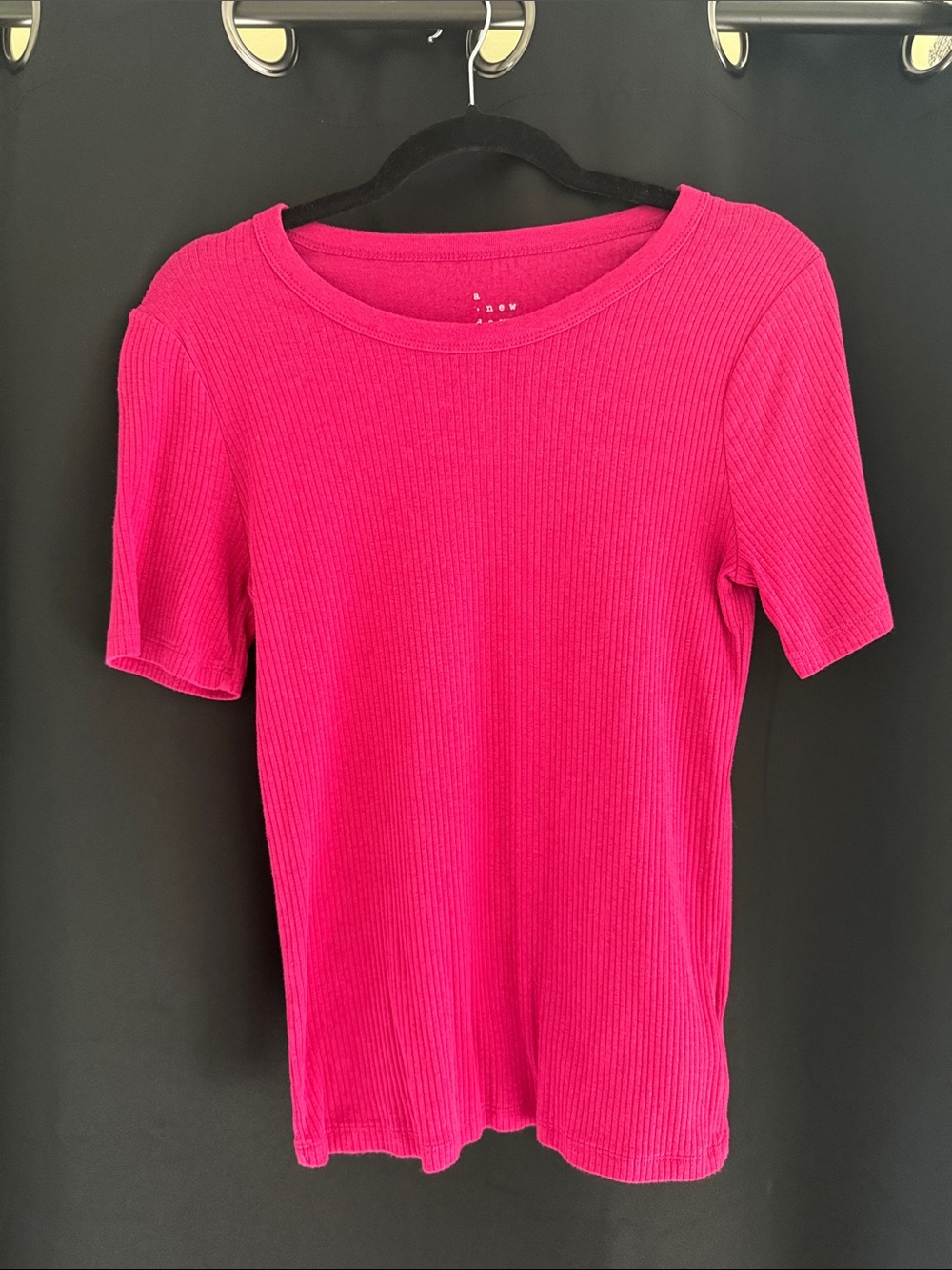 Bright Pink Ribbed Short Sleeve Top